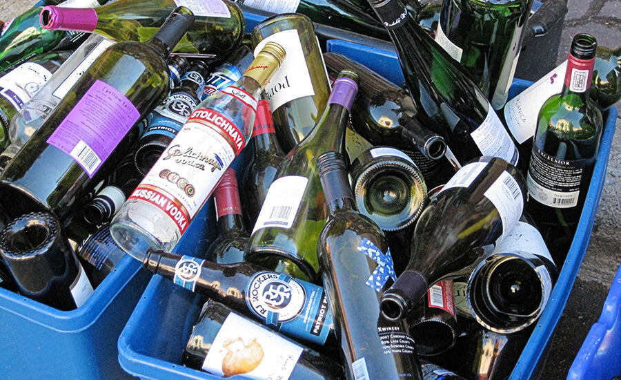 Glass Bottles in recycling bin